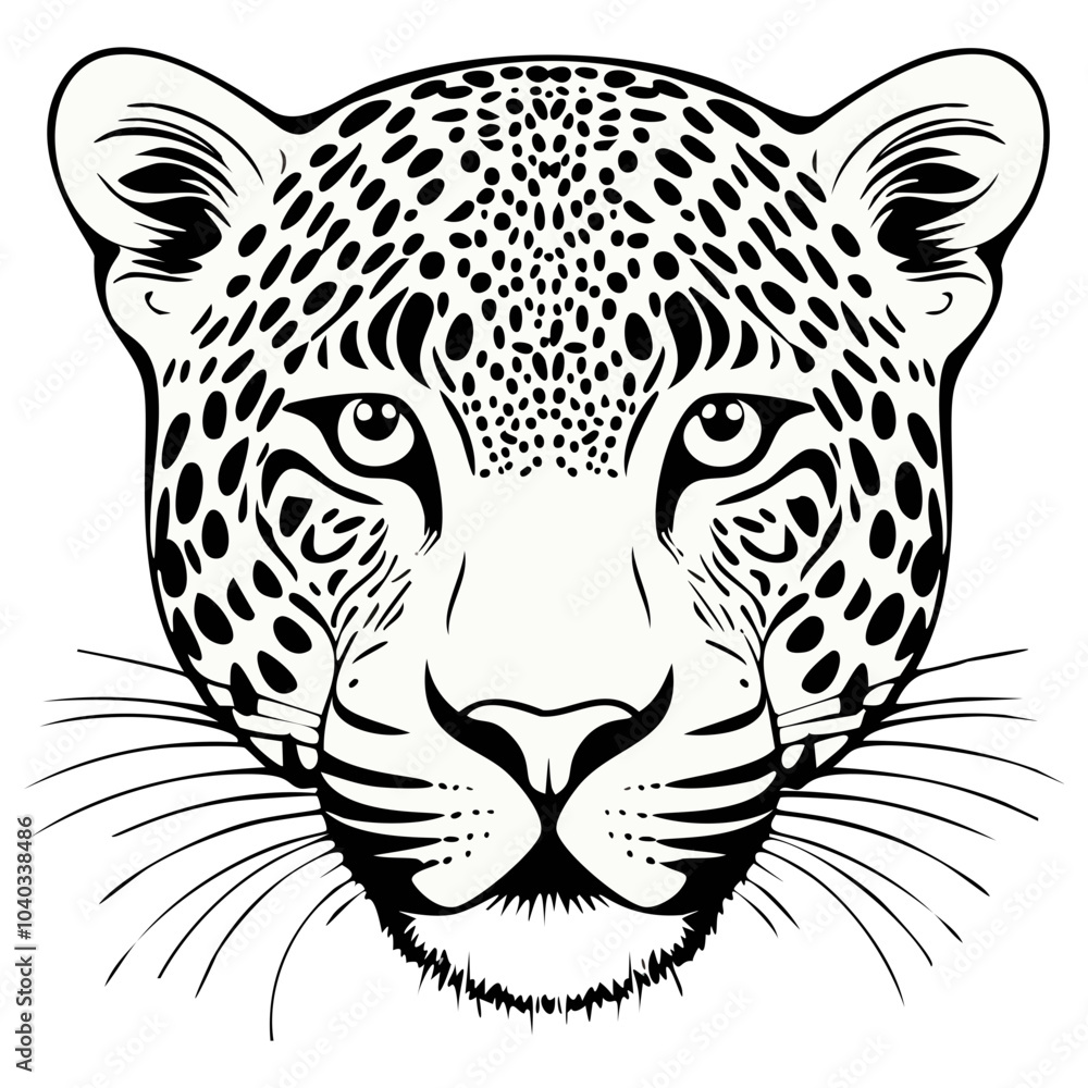 Fototapeta premium Elegant black silhouette of leopard head isolated on a clean white background, featuring fine details silhouette