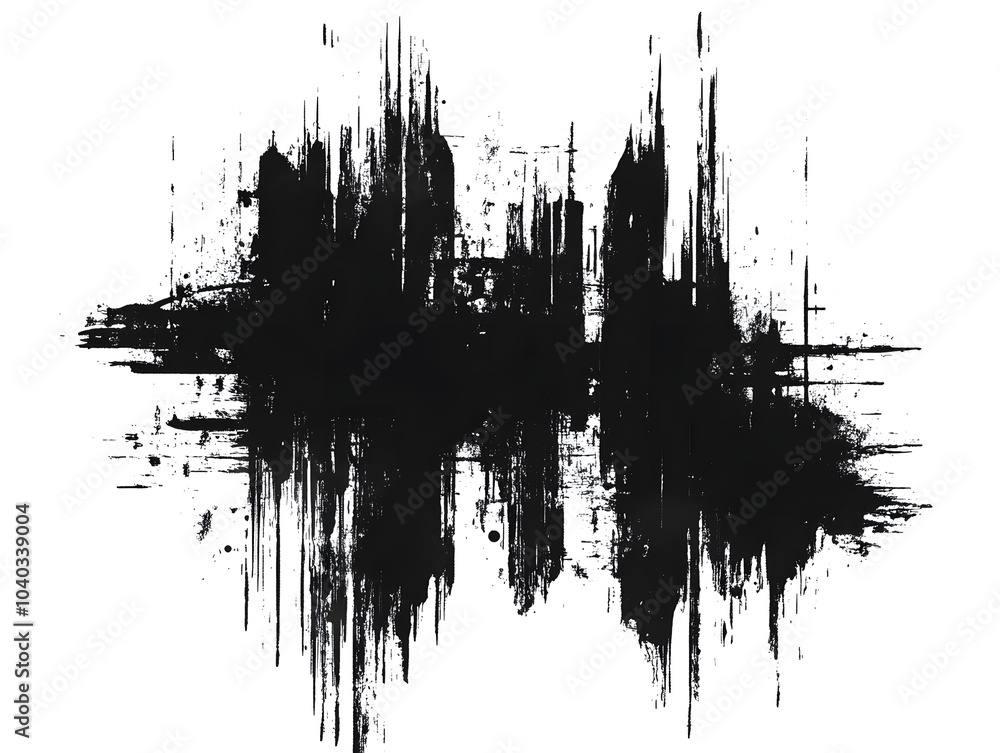 Abstract black and white graphic resembling sound waves or urban silhouettes. Abstract black and white graphic resembling sound waves or urban silhouettes.