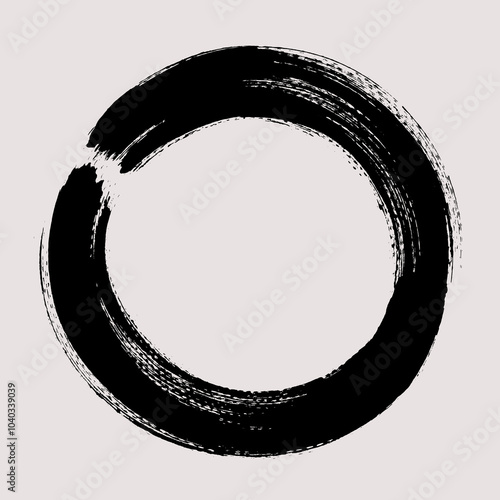 Broken circle brush stroke vector. Painted enso ring frame. Abstract textured text box. Grunge design illustration of zen circle