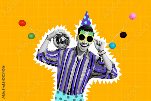 Photography Sketch image composite 3D of collage of happy birthday greeting card young man p