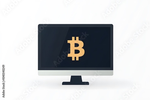 digital bitcoin cryptocurrency on the monitor of the computer, representing technology, blockchain and currency