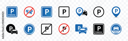 Parking signs with different shapes icon set, Car parking sign. Road signs, urban transportation, street, Parking traffic sign and parking map pin Outline icon style. vector illustration.
