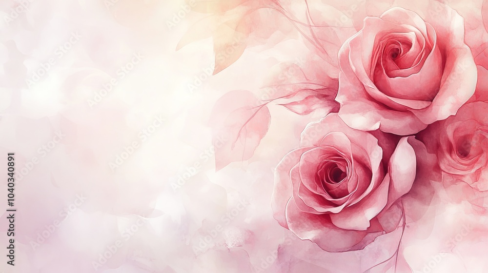 Naklejka premium Vintage Floral Art Soft Pink Roses Bouquet Painting