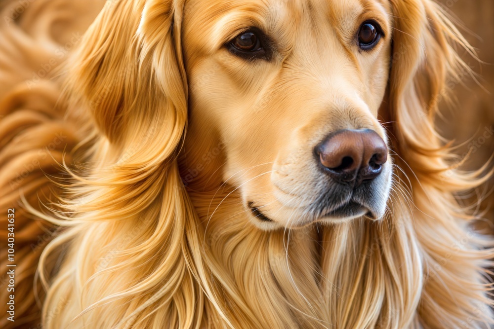 Golden retriever portrait highlighting soft fur texture Golden retriever portrait highlighting soft fur texture