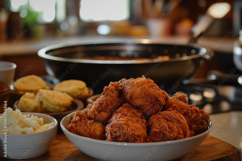 Crispy, fried chicken. The chicken is perfectly seasoned with Cajun spices. Crispy, fried chicken. The chicken is perfectly seasoned with Cajun spices.