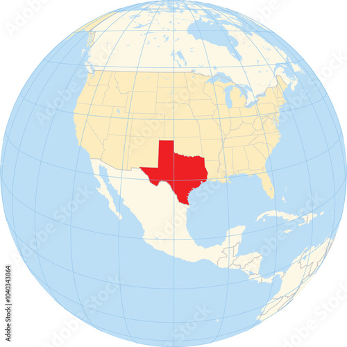 Symbol Map of the State Texas (United States of America) showing the earth globe with the highlighted state