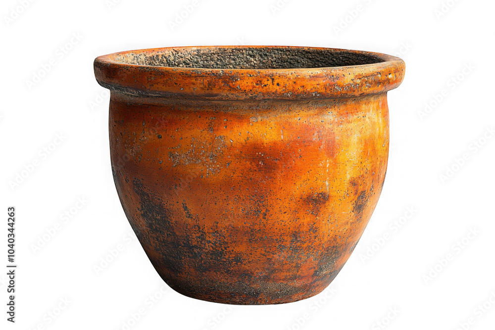 Orange terracotta pot with rough surface isolated on transparent background, png file, no background png file