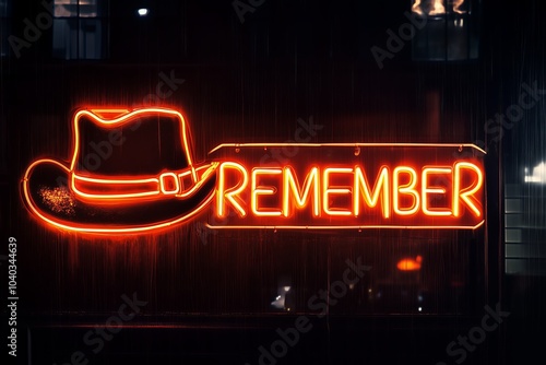 neon sign with a tall Guy Fawkes hat shape and lettering 