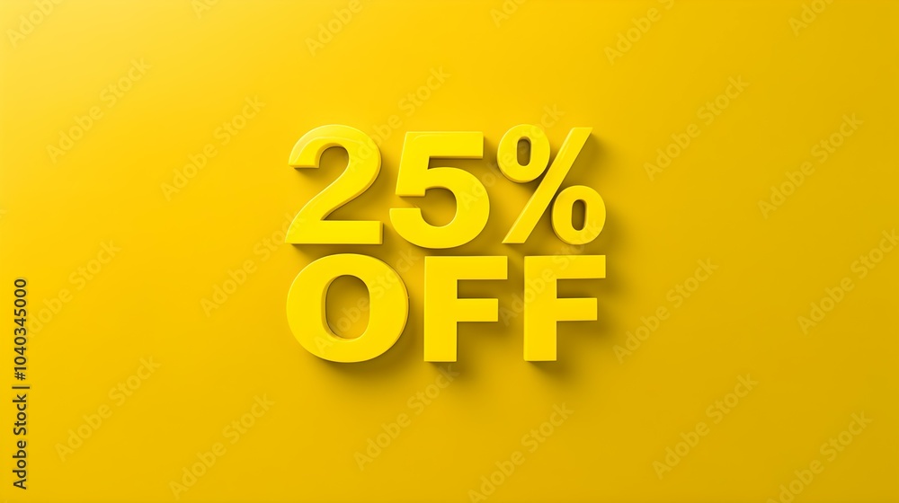 Yellow '25% OFF' Promotional Sign on a Yellow Background with Copy Space Yellow '25% OFF' Promotional Sign on a Yellow Background with Copy Space