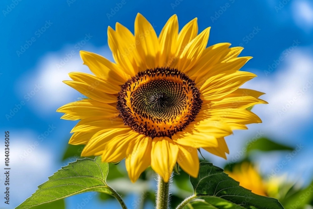 Cerulean skies over a sunflower field, the vibrant yellow flowers creating a cheerful contrast against the calm blue background Cerulean skies over a sunflower field, the vibrant yellow flowers creating a cheerful contrast against the calm blue background