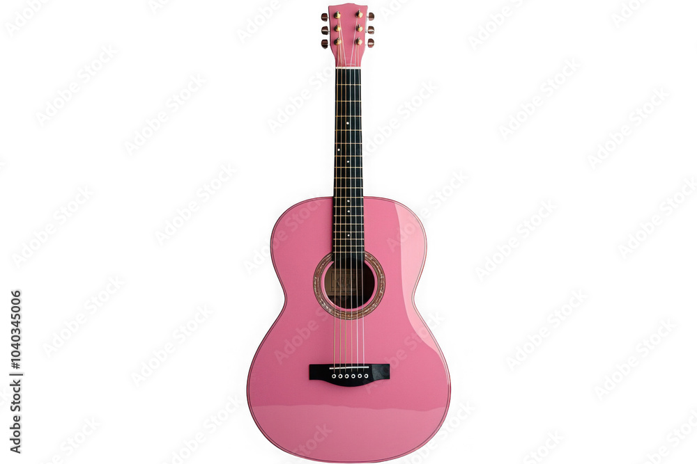 Pink acoustic guitar isolated on transparent background, png file, no background png file