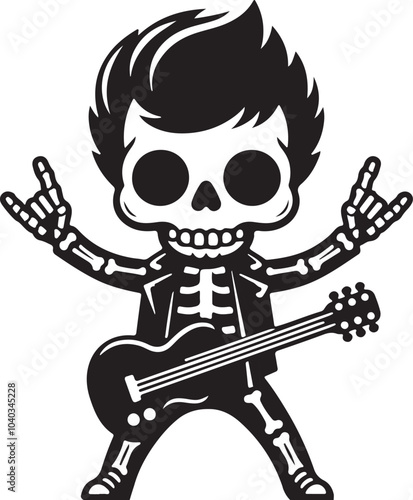 Skull face playing the guitar Stylized design