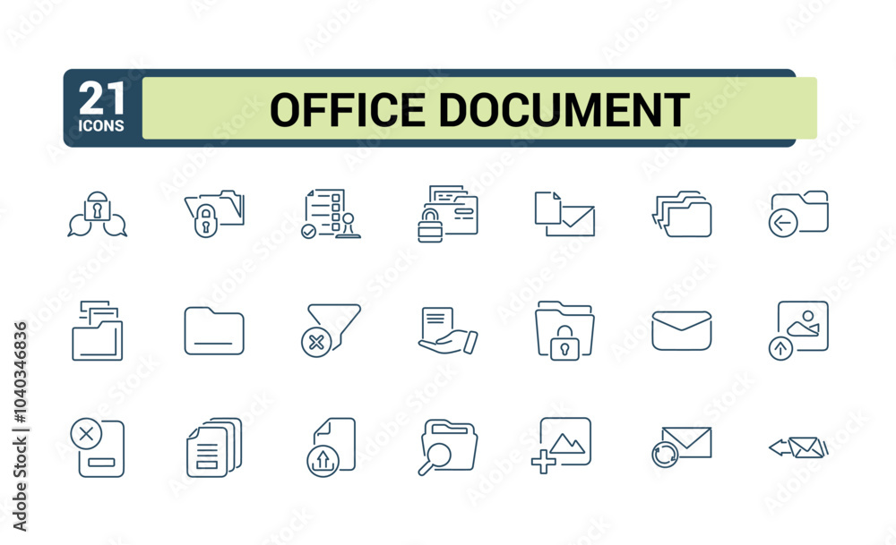 Files and Folder icon set. Office document icon collectin. Including email, message, letter, folder, file, document, calendar, planner and more. in minimal line style. Files and Folder icon set. Office document icon collectin. Including email, message, letter, folder, file, document, calendar, planner and more. in minimal line style.