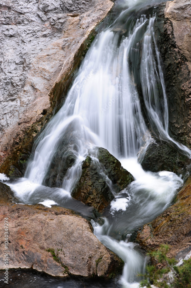 Naklejka premium Ballikayalar Waterfalls, located in Gebze, Turkey, are deep in the canyon. There are 2 large waterfalls throughout the canyon. 