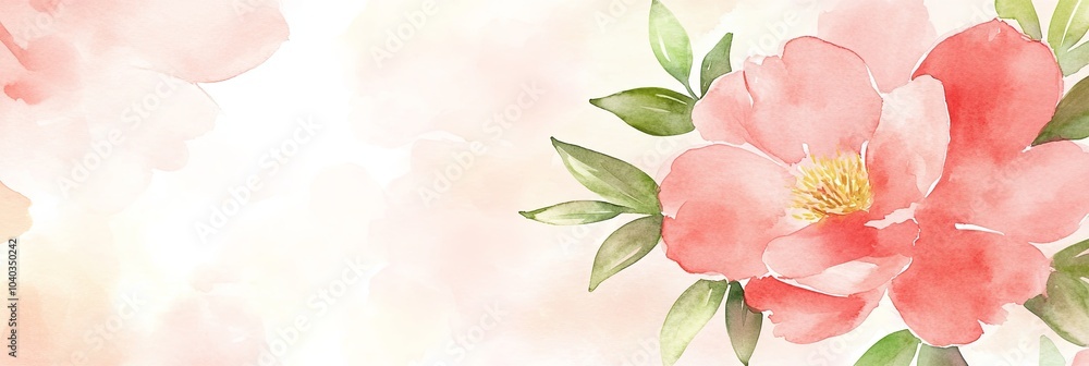 Refined watercolor illustration of blush peonies with green leaves in soft pink tones Refined watercolor illustration of blush peonies with green leaves in soft pink tones