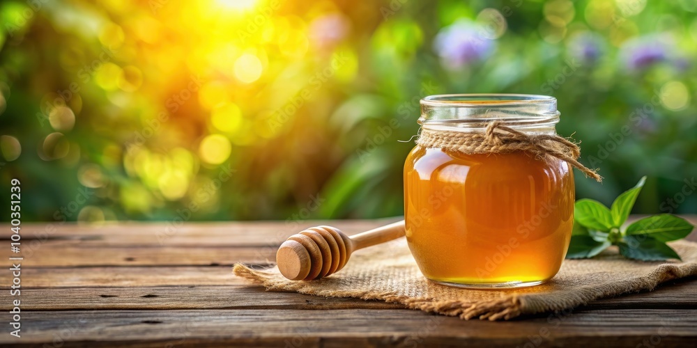Bottle of honey in a glass jar on a wooden table, sweet, organic, natural, healthy, food, honeycomb, golden, liquid, jar Bottle of honey in a glass jar on a wooden table, sweet, organic, natural, healthy, food, honeycomb, golden, liquid, jar