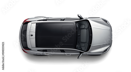 Modern Silver SUV Car, Top View. Isolated on Transparent Background. PNG. sleek silver car viewed from above 
