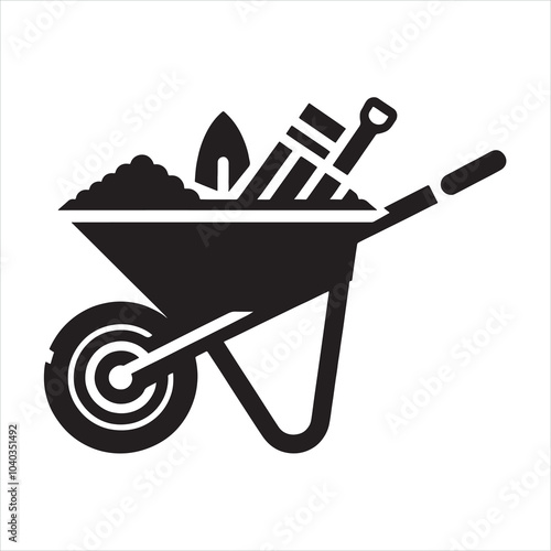 Metal Wheelbarrow silhouette on white background
