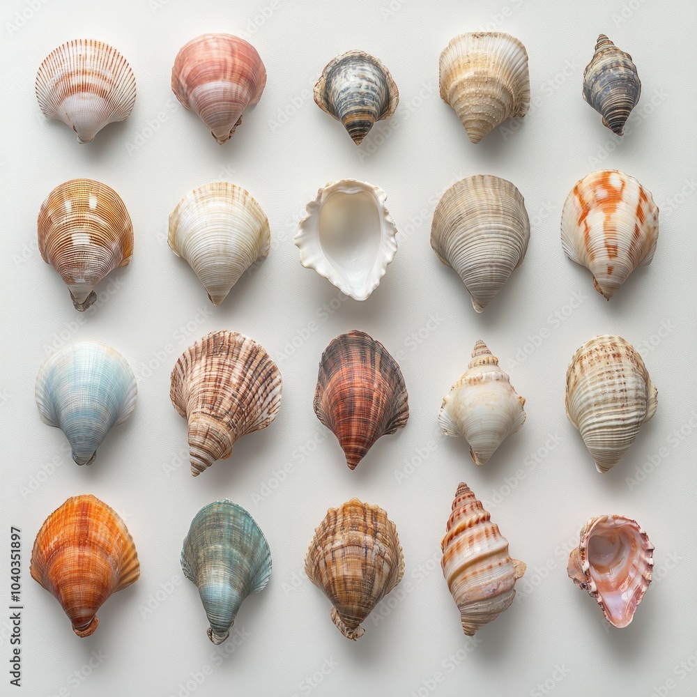 Set of a scientific arrangement of seashells Set of a scientific arrangement of seashells