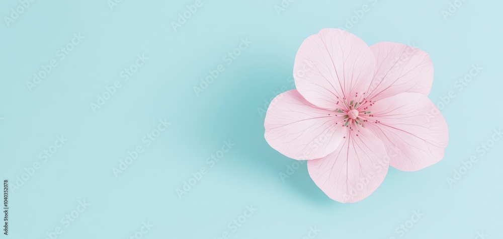Delicate pink flower on a soft blue background. Delicate pink flower on a soft blue background.