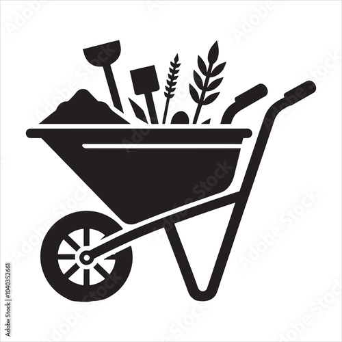Metal Wheelbarrow silhouette on white background
