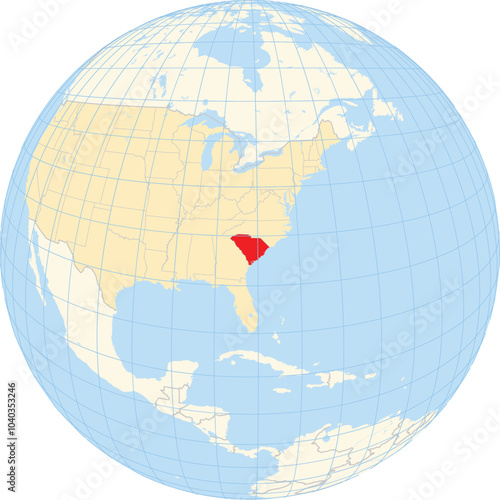 Symbol Map of the State South Carolina (United States of America) showing the earth globe with the highlighted state