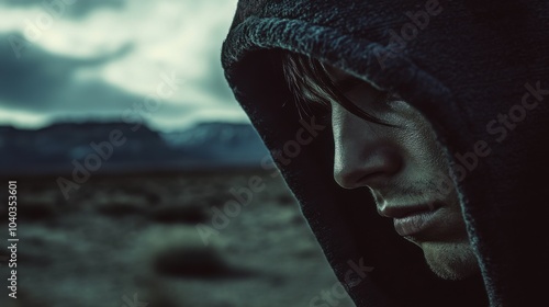 Wanderer in the Bone White Nevada Desert Twilight photo