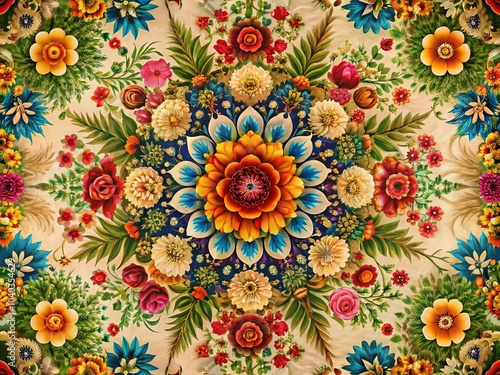 Vintage Floral Ornament - Symmetrical Folk Style Decor for Stunning Drone Photography