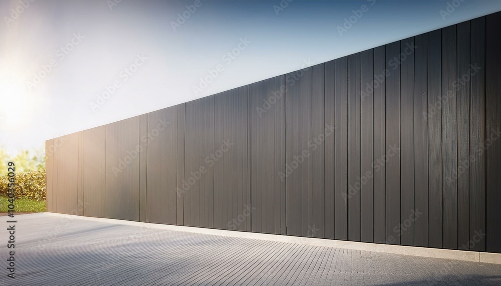 Clean gray linear wall outdoor exterior with sunlight. 3D Rendering. Clean gray linear wall outdoor exterior with sunlight. 3D Rendering.