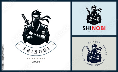 Ninja assassin shinobi logo set silhouette template design