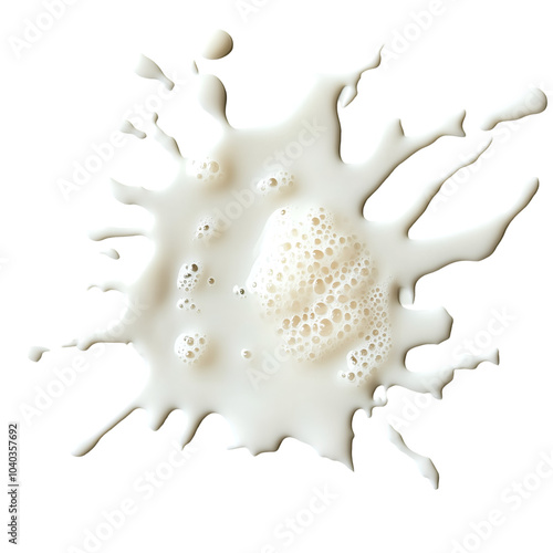 milk splash with bubbles on a white background, capturing the smooth texture and dynamic motion of liquid in mid-air, cut out