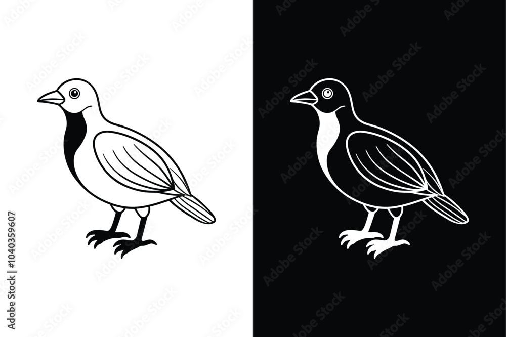 Fototapeta premium Vector illustration of black lineout of a crow on white background.