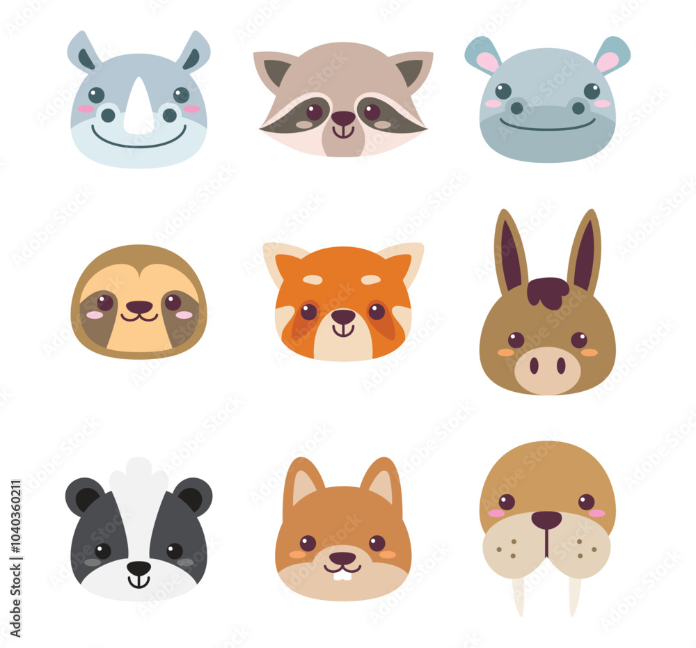 Cute animals face cartoon vector Cute animals face cartoon vector