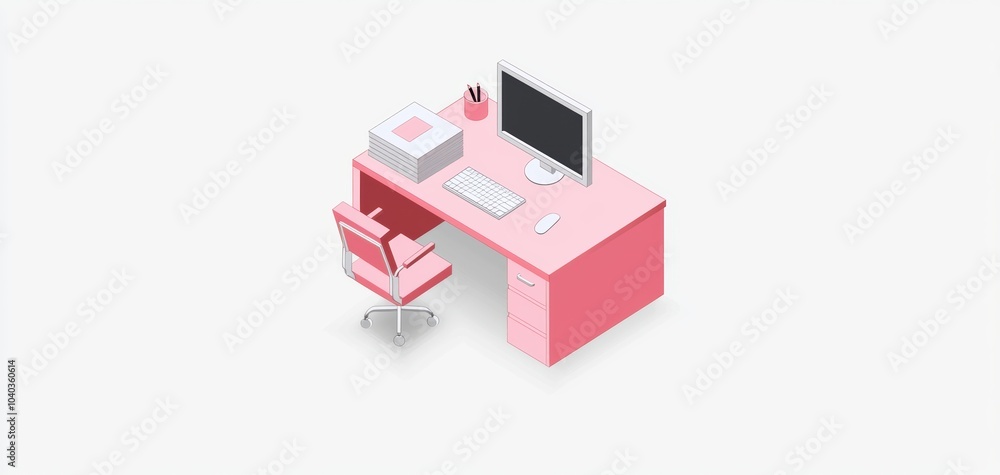 Illustration of a home office setup with a desk, chair, and computer, promoting remote work flexibility Illustration of a home office setup with a desk, chair, and computer, promoting remote work flexibility