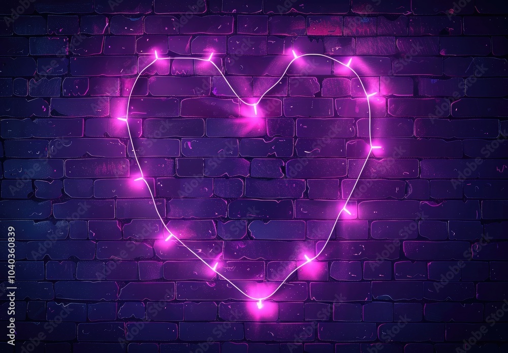 Radiant neon heart shaped frame rustic brick wall background for Valentine Day messages and romantic celebrations electric symbol of love glows brightly offering striking contrast to dark backdrop Radiant neon heart shaped frame rustic brick wall background for Valentine Day messages and romantic celebrations electric symbol of love glows brightly offering striking contrast to dark backdrop