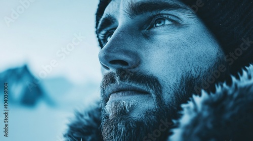 Ethereal Stranger Amidst Frozen Shores of Antarctica photo