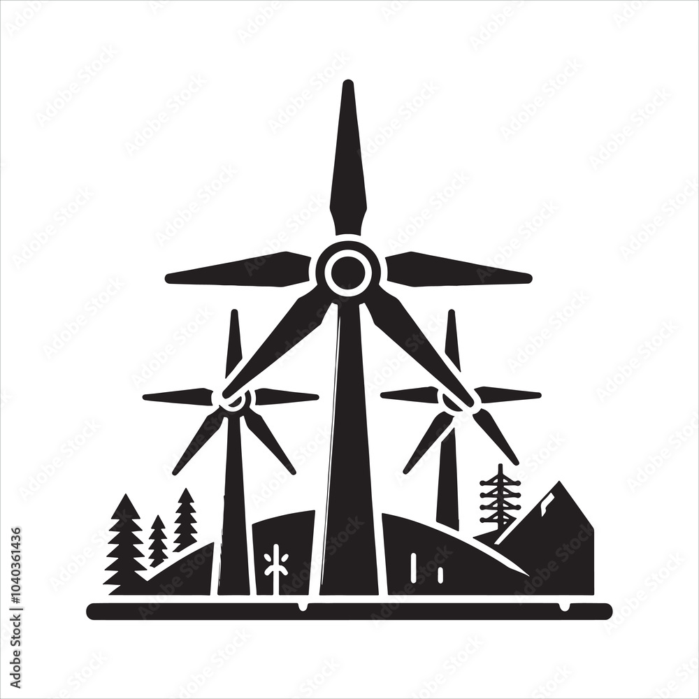 Wind Turbine silhouette on white background Wind Turbine silhouette on white background