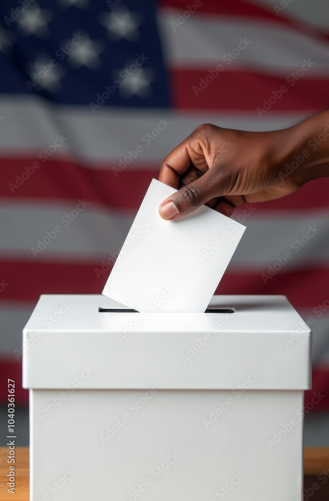 Mans and inserting vote ballot into ballot box on blurred background. Vote day banner. Presidential elections. Democracy, freedom concept. Mans and inserting vote ballot into ballot box on blurred background. Vote day banner. Presidential elections. Democracy, freedom concept.