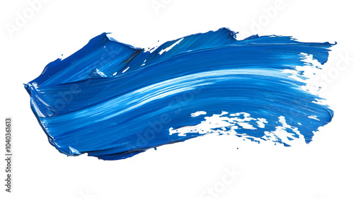 Blue paint brush stroke isolated on transparent background, PNG