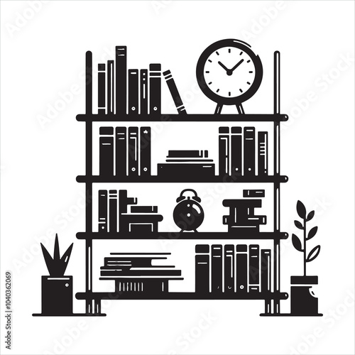 Modern Bookshelf silhouette on white background
