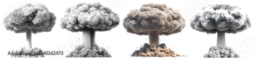 Mushroom cloud explosion illustrations isolated on transparent background, PNG