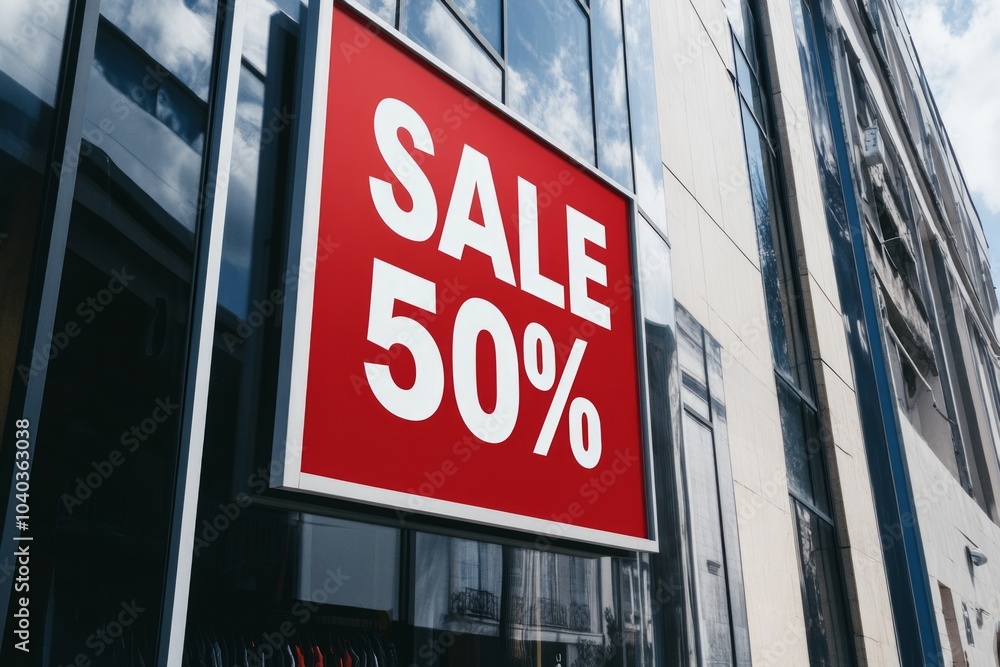 Advertising on a shop window on a building in a city, sign Advertising on a shop window on a building in a city, sign
