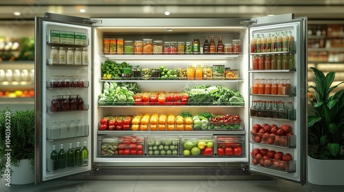 Wallpaper Mural large refrigerator in the supermarket, organized and stocked with fresh vegetables and fruits Torontodigital.ca