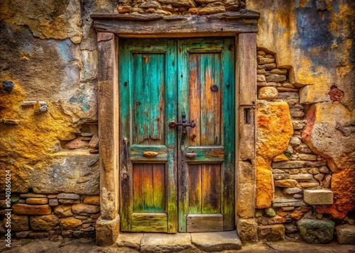 Vintage Style Photography of an Ancient Wooden Door with Rich Texture and Weathered Paint