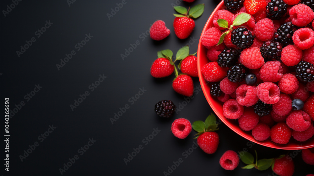 Bowl of mixed fresh berries on dark background Bowl of mixed fresh berries on dark background