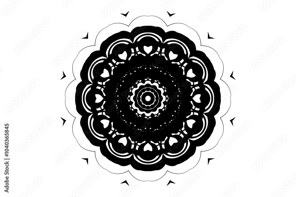 Organic mandala design with radiating patterns of leaves and flowers in black and white
Organic mandala design with radiating patterns of leaves and flowers in black and white