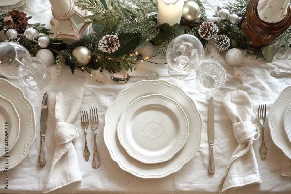 Table served for Christmas dinner, top view. AI generative Table served for Christmas dinner, top view. AI generative