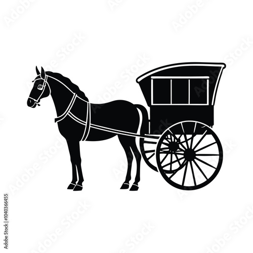 Horse and Buggyt black vector silhouette on white background