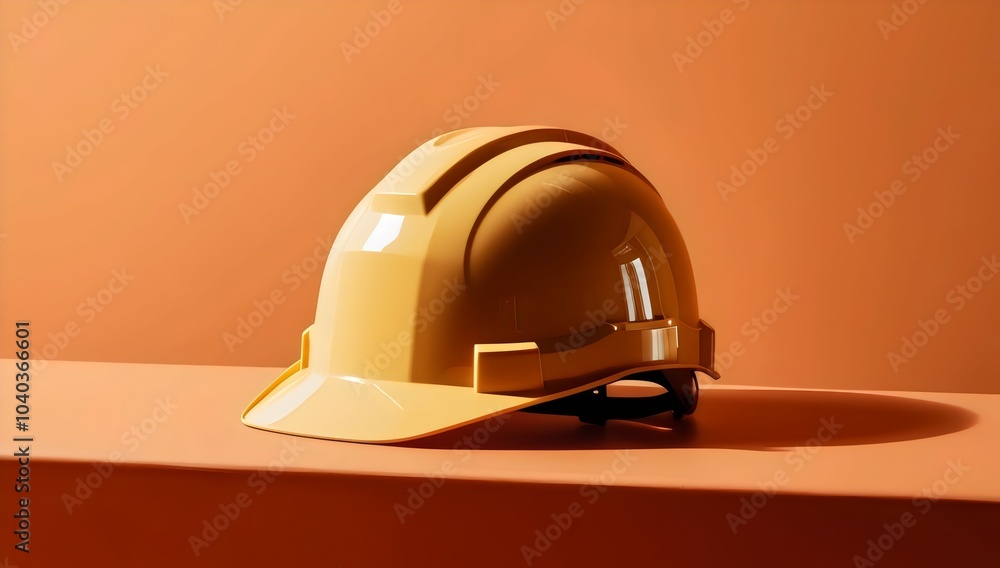 Yellow Hard Hat on Flat Surface with Brownish-Orange Background, Industrial Safety Equipment Yellow Hard Hat on Flat Surface with Brownish-Orange Background, Industrial Safety Equipment