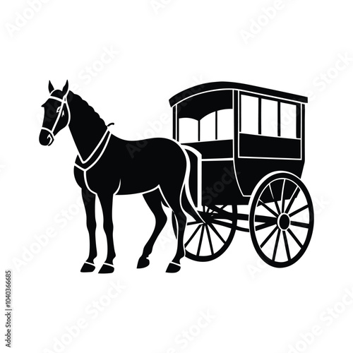 Horse and Buggyt black vector silhouette on white background